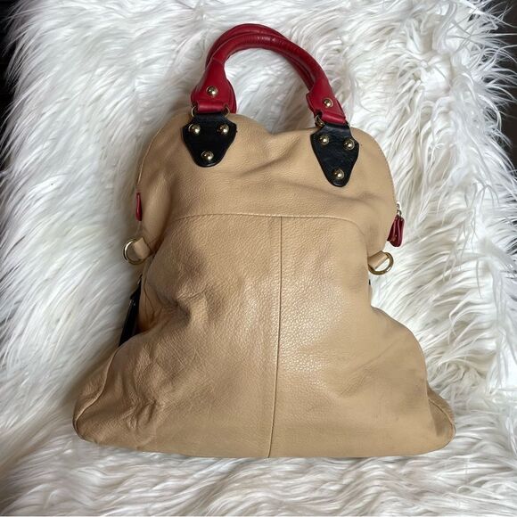 EMMA FOX Large tan black red leather Satchel  fold over Handbag no‎ strap - Picture 7 of 12
